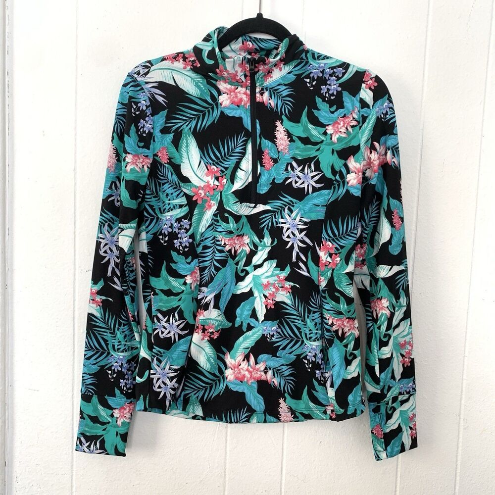 Tommy Bahama Golf Womens Small Jacket 1/4 Zip Tropical Athletic Thumbholes